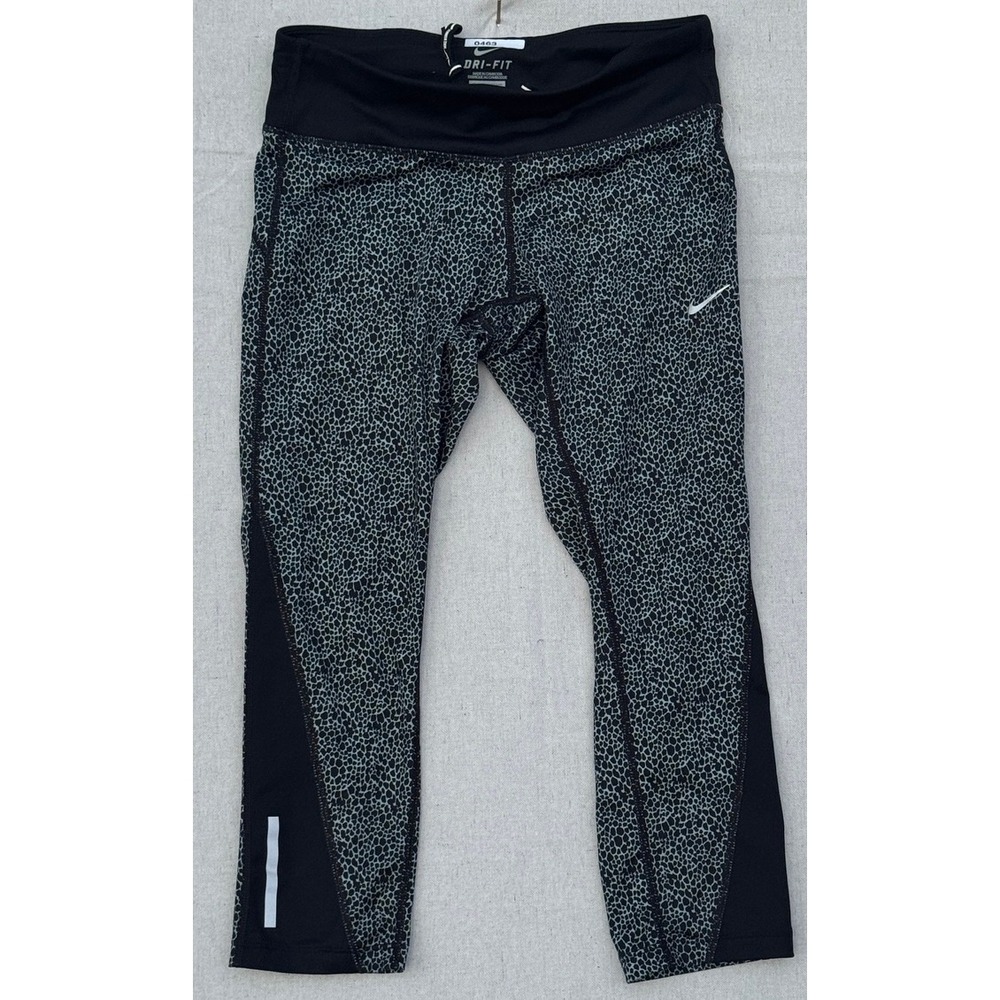 Nike Dri-FIT Womens Animal Print Cropped Running Leggings Black Grey  S